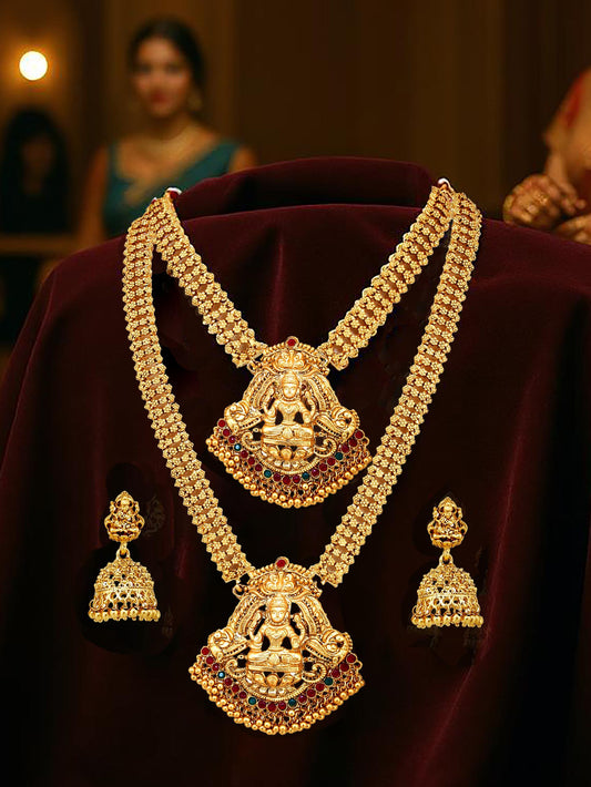Traditional Temple Jewellery Goddess Lakshmi Design Necklace with Earrings