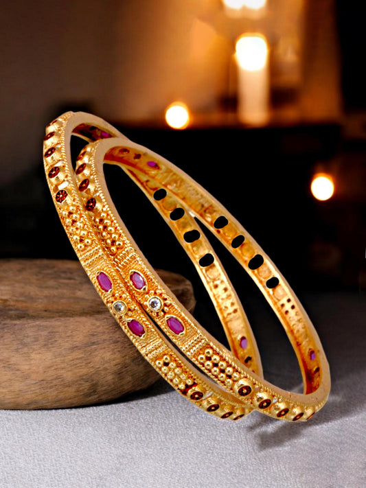 18k One Gram Gold-Plated Meenakari Floral Design Bangle Set for Women & Girls - Pack of 2