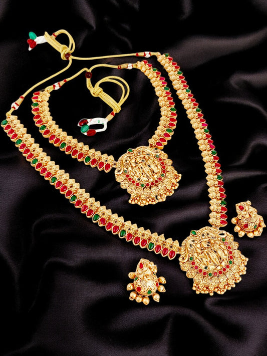 Traditional Temple Jewellery Lord Ram Darbar Necklace with Jhumki Earrings