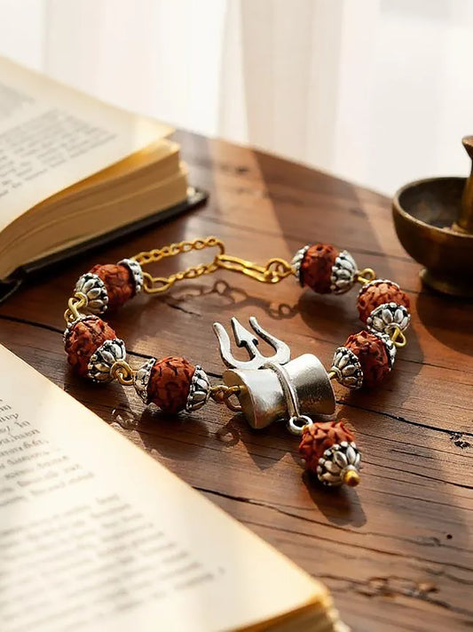 Lucky Jewellery Designer Oxidised Silver Religious Rakhi - Rakshabandhan Shiva Immitation Rudraksh Rakhee Bracelet for Brother/Bhaiya/Bhai/Bhabhi - Pack of 1 (108-JPR1-1972-S-1)