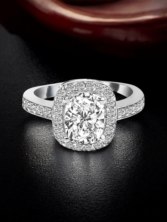 Elegant Platinum-Plated Adjustable Finger Rings | Trendy Sparkling Solitaire Crystal Stones Ring (300-CHFA-1048-S)