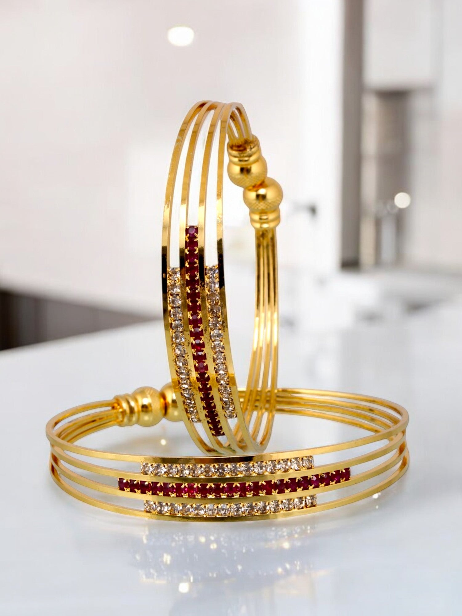 18k One Gram Gold Plated Adjustable Bangle Set for Women Girls