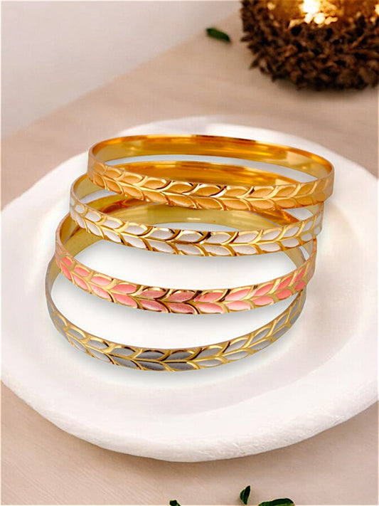 18k One Gram Gold Plated Traditional Designer Pack of 4 Bangle Set For Women