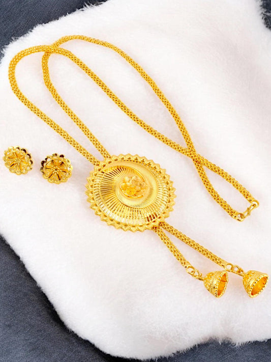 18K Gold-Plated Necklace with Earrings Long Pendant Set (347-M7SG-2042)