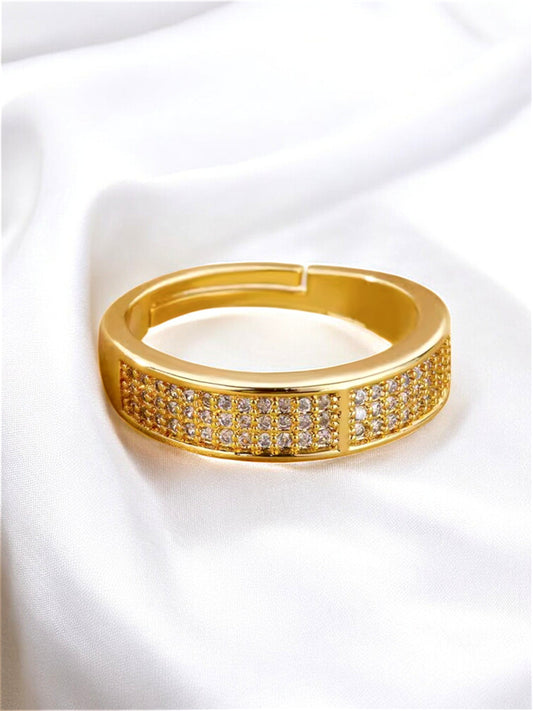 18K Gold-Plated Adjustable Finger Rings Trendy Design Unisex Ring Studded Stones For Men & Women (350-CHFA-1042)
