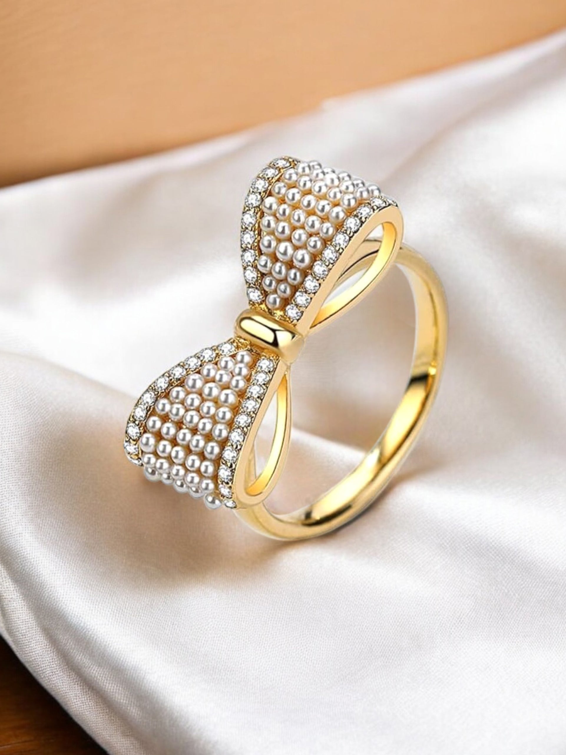 18K Gold-Plated Adjustable Finger Rings Elegant Bow Design Ring Stud