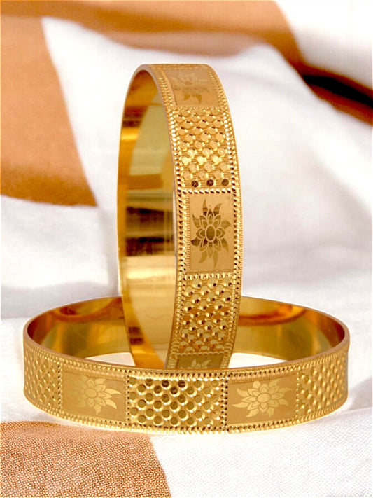 18k One Gram Gold Plated Traditional Designer Pack of 2 Bangle Set For Women