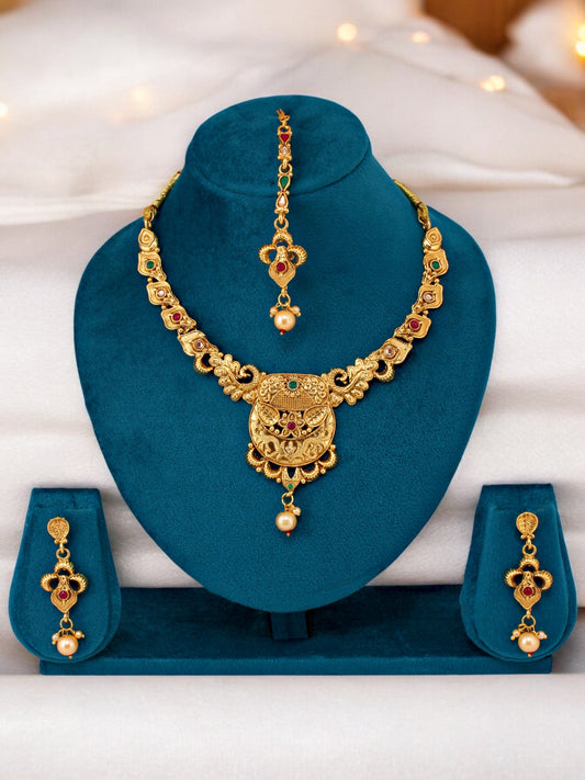 Gold-Plated Necklace Set for Women & Girls | Elegant Jewelry (363-G2SR-214-RG)