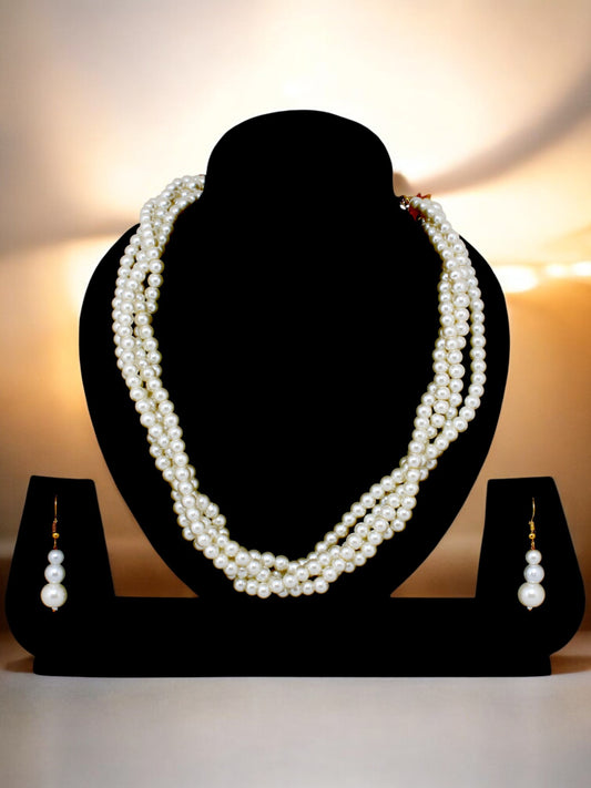 Trendy Beaded Multi-Strand Necklace Set with Earrings (390-SSM-10125)
