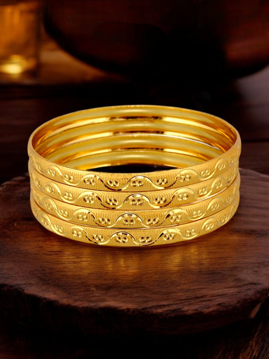 18k One Gram Gold Plated Traditional Designer Pack of 4 Bangle Set For Women