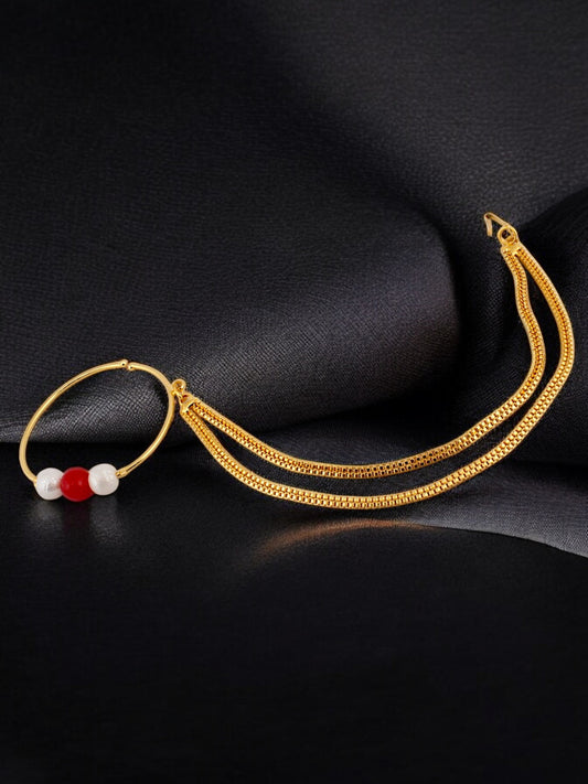 18K Gold-Plated Nose Ring Beads Nose Pin Wedding Nath for Women & Girls (119-M7N1G-2071-MW)