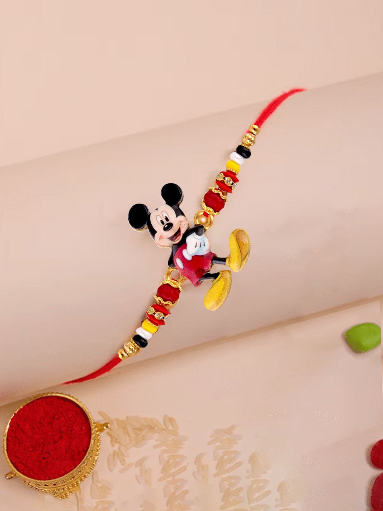 Gold Plated Cute Micky Mouse Rakhi - Rakshabandhan Kids Rakhee for Bhaiya/Bhabhi - Pack of 1