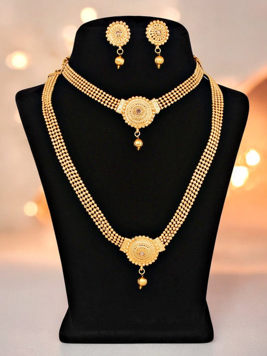 Gold Plated Necklace Set with Earrings Traditional Necklace Jewellery