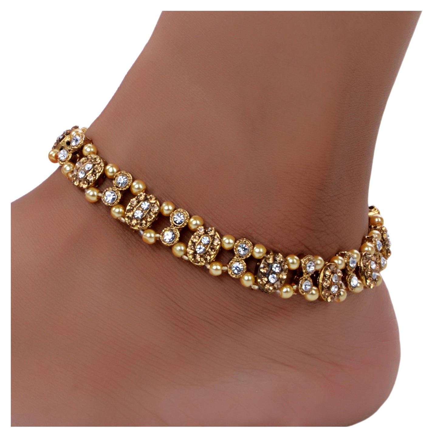 Lucky Jewellery Designer Golden Color Antique Polish Anklet Payal Pair Of One For Girls & Women