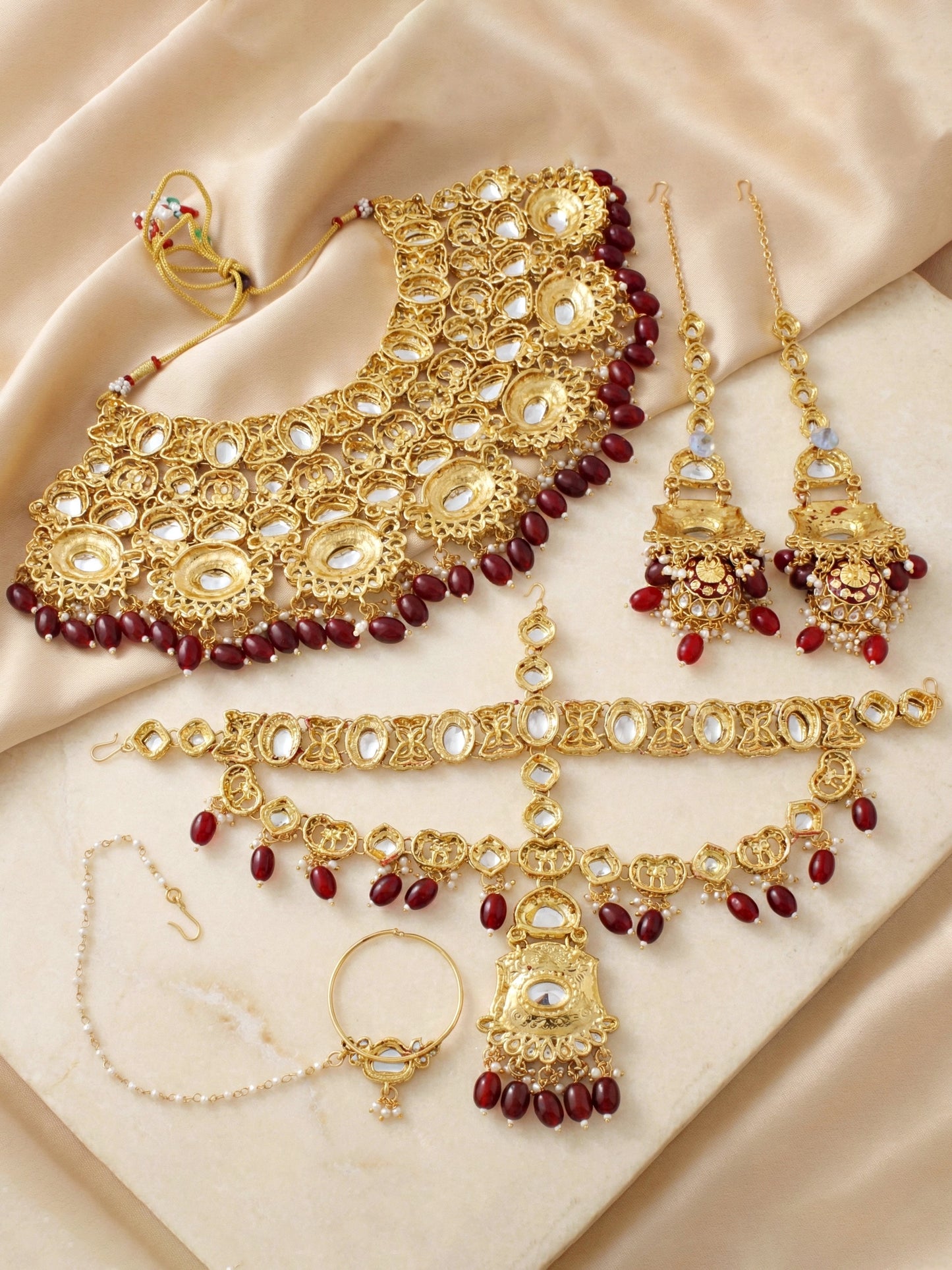 LUCKY JEWELLERY Traditional Kundan Maroon Jewellery Set | Bridal Style Royal Ethnic Necklace Set (4125-IZR-2414-M)