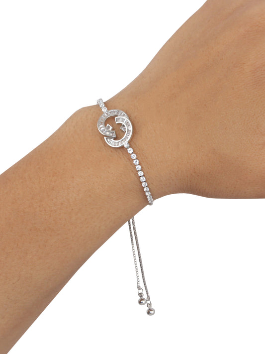 Latest Silver Plated Rhinestones Adjustable Bracelet with Pull Chain for Women & Girls