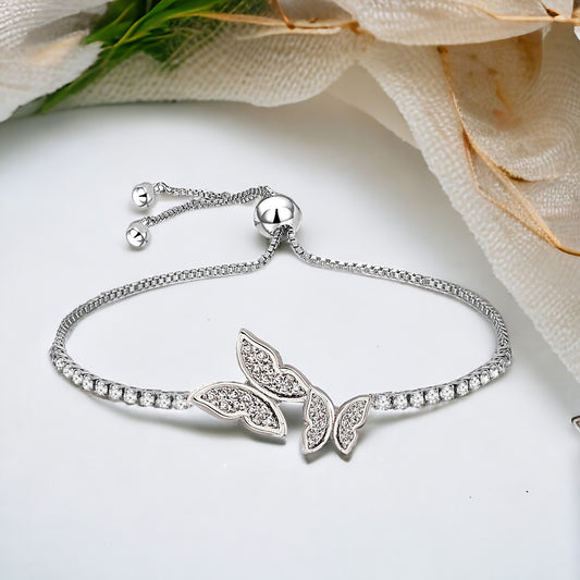 Latest Silver Plated Rhinestones Adjustable Bracelet with Pull Chain for Women & Girls