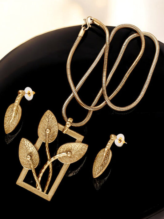 Trendy Antique Polish Jewelry Necklace with Earrings Pendant and Earring Set For Women & Girls (416-KSO-14730-A)