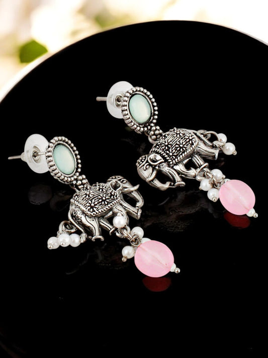 Trendy Silver Oxidised Jewelry Necklace with Earrings Elephant Design Set and Earring Set