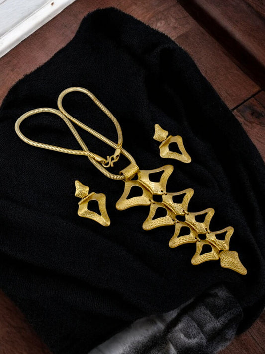 Gold Oxidised Jewelry Necklace with Earrings Trendy Long Necklace Jewellery and Earring Set (429-KSO-15009-A)