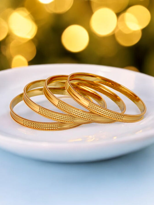 18k One Gram Gold Plated Traditional Designer Pack of 4 Bangle Set For Women