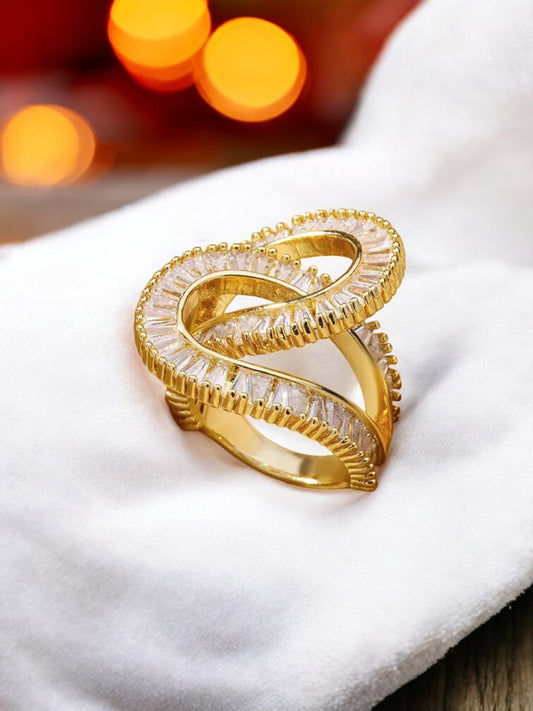 18K Gold-Plated Adjustable Finger Rings | Trendy Twisted Stackable Statement Ring with Stones (435-CHFA-1034)