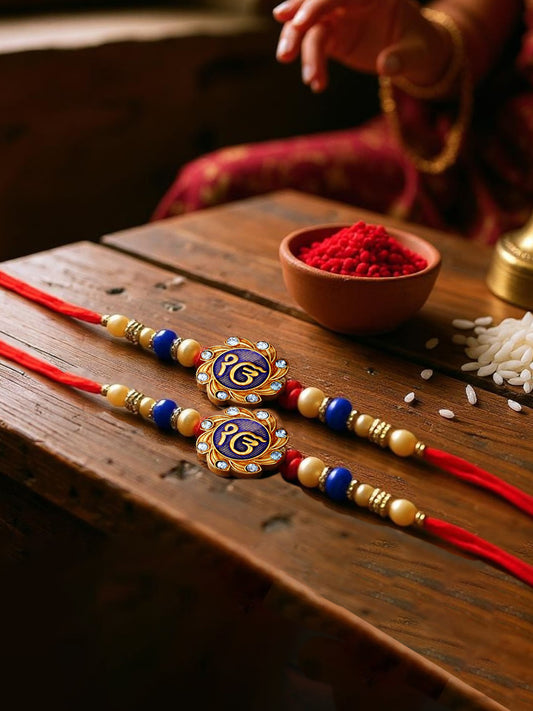 Lucky Jewellery Designer Religious Rakhi - Rakshabandhan Ik Onkar Sardar Sikh Rakhee Bracelet for Brother Bhaiya Bhai Bhabhi - Pack of 2 (124-S5R1-1985-2)