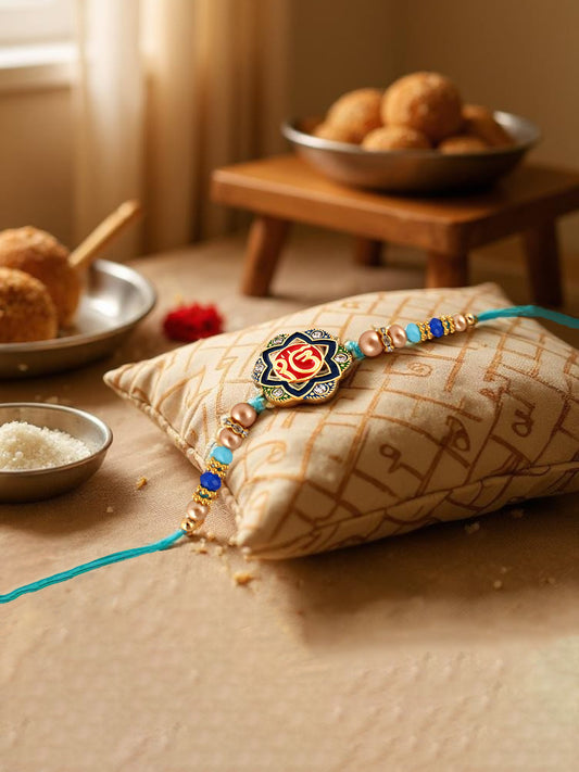 Lucky Jewellery Designer Meena Religious Rakhi - Rakshabandhan Ik Onkar Sardar Sikh Rakhee Bracelet for Brother Bhaiya Bhai Bhabhi - Pack of 2 (136-S5R1-2957L-2)
