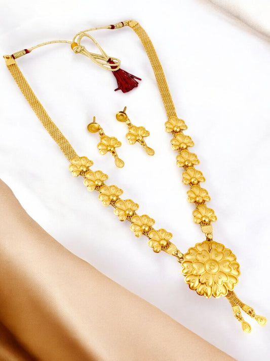 18K Gold-Plated Locket Chain with Earrings Pendant Long Necklace Set (495-M7SG-2041)