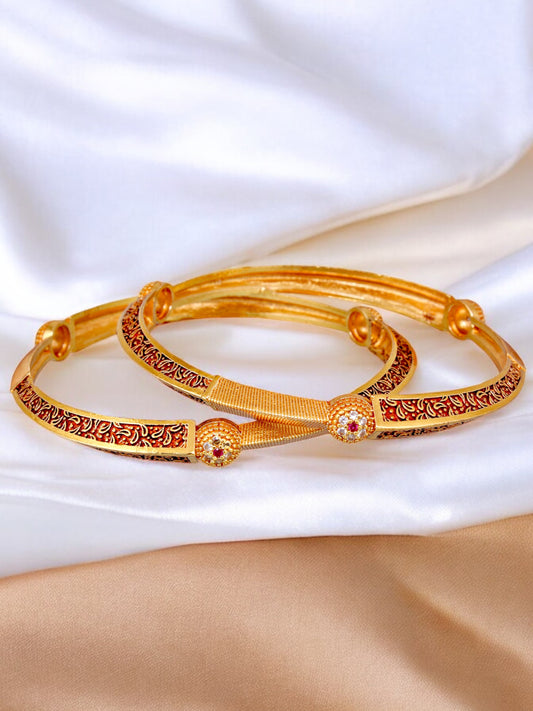 18k One Gram Gold Plated Traditional Designer Pack of 2 Bangle Set For Women