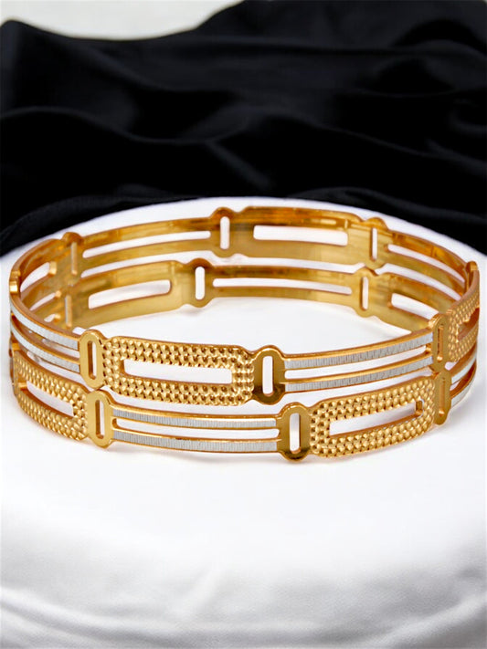 18k One Gram Gold Plated Traditional Designer Pack of 2 Bangle Set For Women