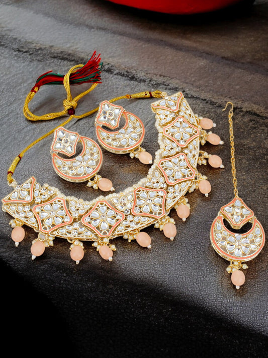 Trendy Gold-Plated Meenakari Kundan Choker Necklace Set (561-SSK-5175-PH)