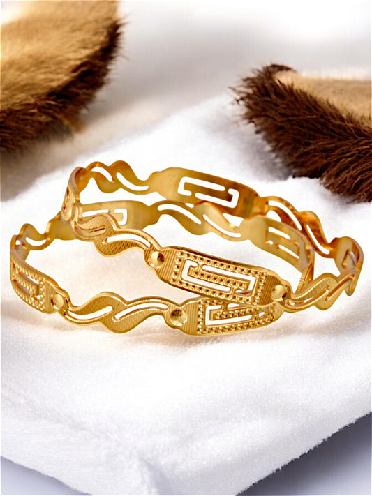 18k One Gram Gold Plated Traditional Designer Pack of 2 Bangle Set For Women
