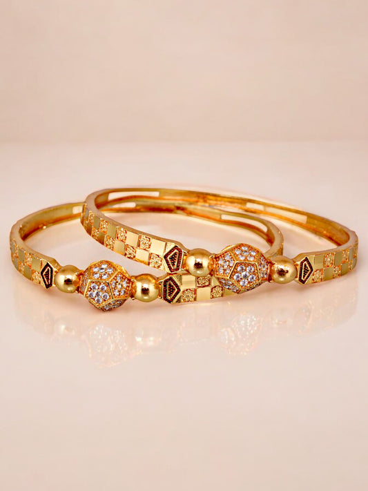 18k One Gram Gold Plated Traditional Designer Pack of 2 Bangle Set For Women