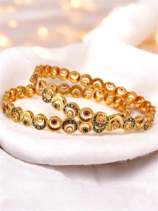 18k One Gram Gold Plated Traditional Designer Pack of 2 Bangle Set For Women