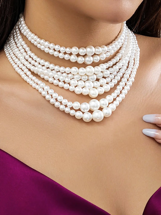 Trendy Beaded Choker Multi-Strand Layered Necklace with Earrings (644-SSM-10205)