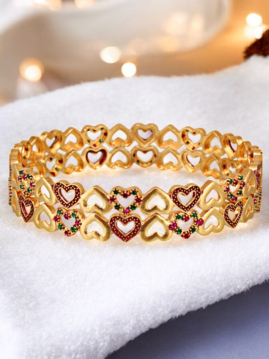 18k One Gram Gold Plated Traditional Designer Pack of 2 Bangle Set For Women