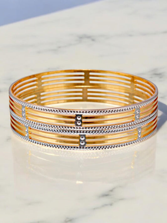 18k One Gram Gold Plated Traditional Designer Pack of 2 Bangle Set For Women
