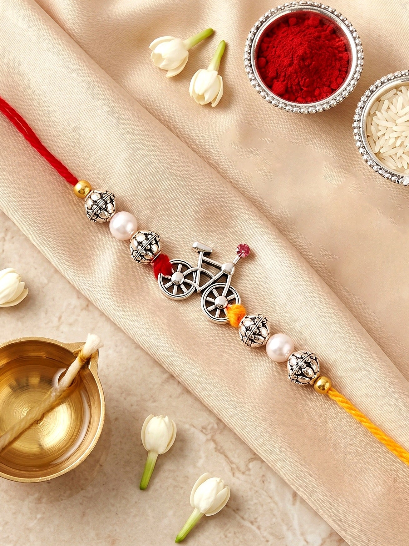 Lucky Jewellery Oxidised Silver Cycle Rakhi for Brother with Beads, Roli Chawal & Greeting Card Combo (36-JPR1-1954-S-1-2026)