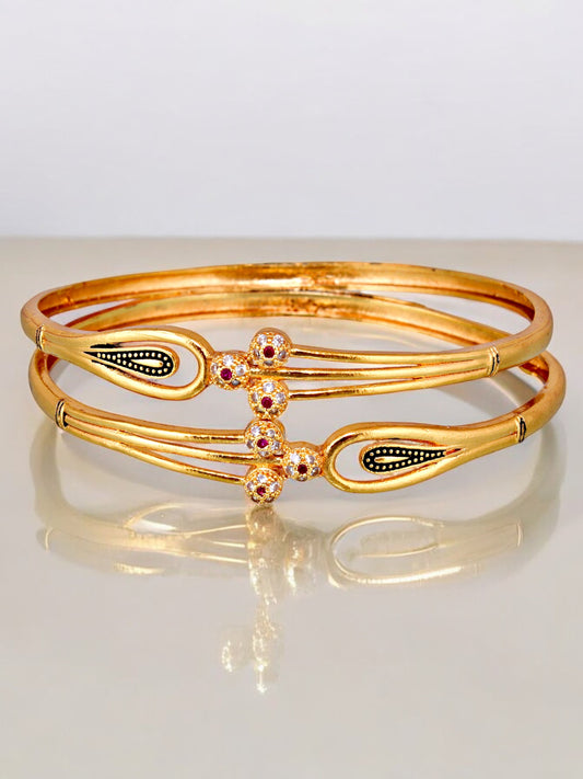 18k One Gram Gold Plated Traditional Designer Pack of 2 Bangle Set For Women