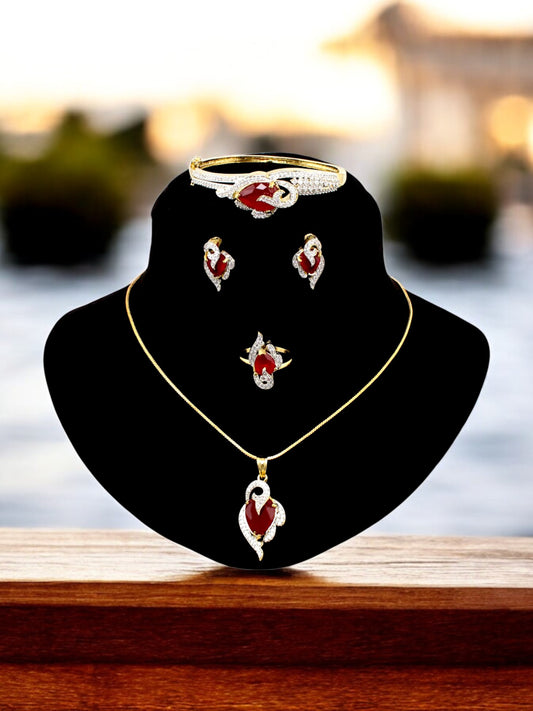 Trendy AD Stone Maroon Pendant Set Designer Locket and Chain Combo Jewellery Valentine Gift for Wife (735-A5SA-1995-M)