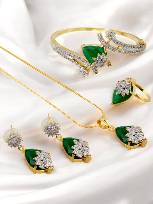 Trendy AD Stone Pendant Set Locket with Chain Combo Jewellery Valentine Gift for Wife (735-A5SA-1996-G)