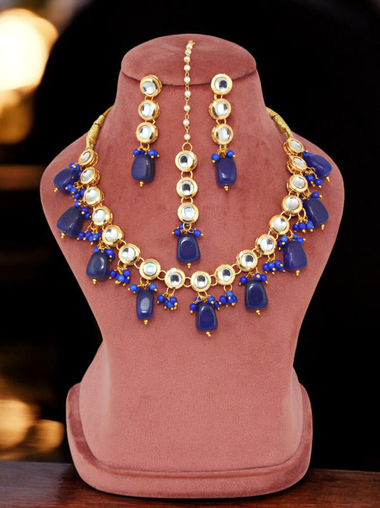 18K Gold-Plated Kundan Choker Necklace Set for Women & Girls (744-J5SK-1683-B)