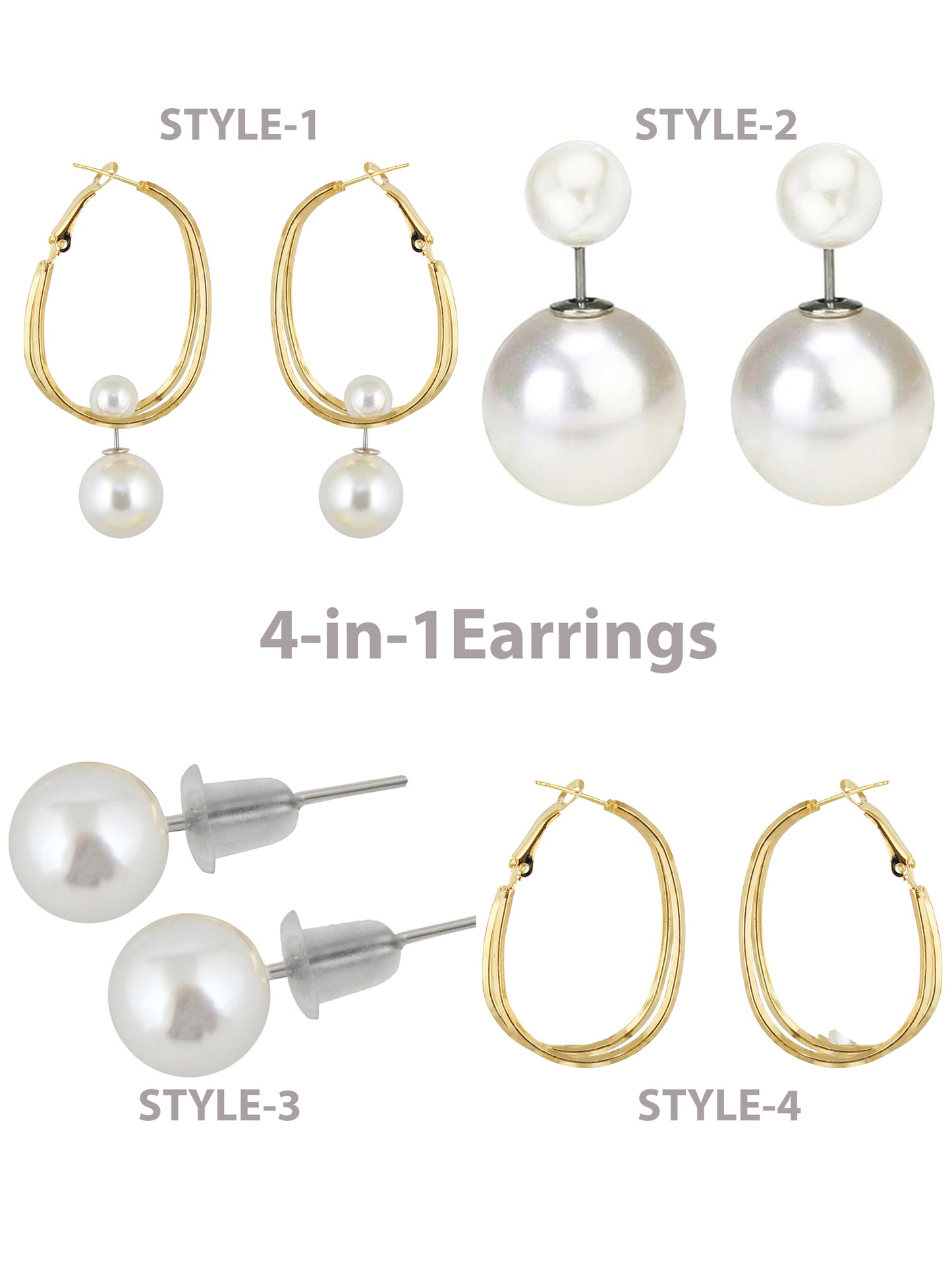 Lucky Jewellery 18k Gold Plated Pearl Dangle Hoops Earrings For Girls & Women