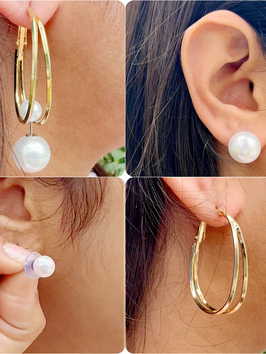 Lucky Jewellery 18k Gold Plated Pearl Dangle Hoops Earrings For Girls & Women