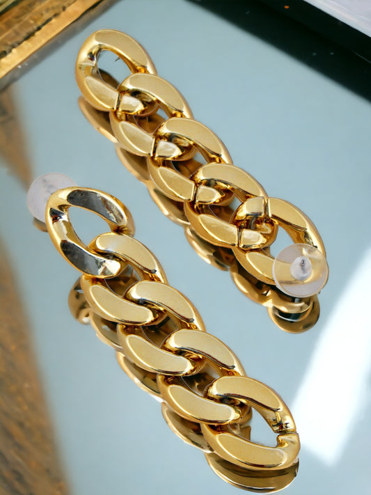 Cuban Link Chain Stud Dangle Earrings For Girls & Women