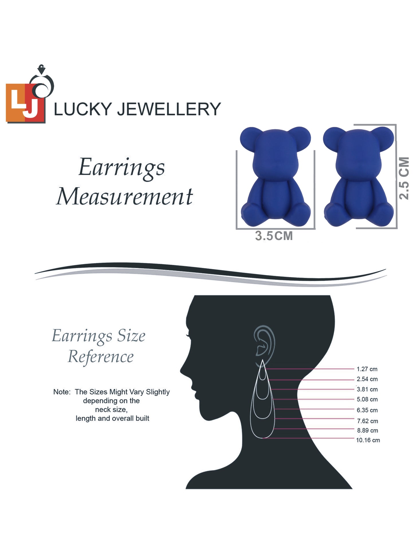 Lucky Jewellery Blue Color Teddy Bear Design Stud Earing | Cute Cartoon Earrings For Girls & Women