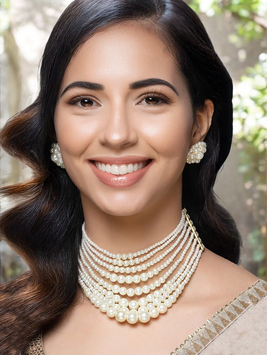 Trendy Beaded Multi-Strand Layered Long Necklace with Earrings (759-SSM-10240)