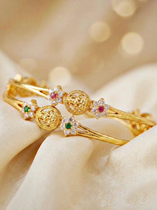 Gold-Plated Laxmi Temple AD Green Stone Bangle (783-C1BG-2203-2)