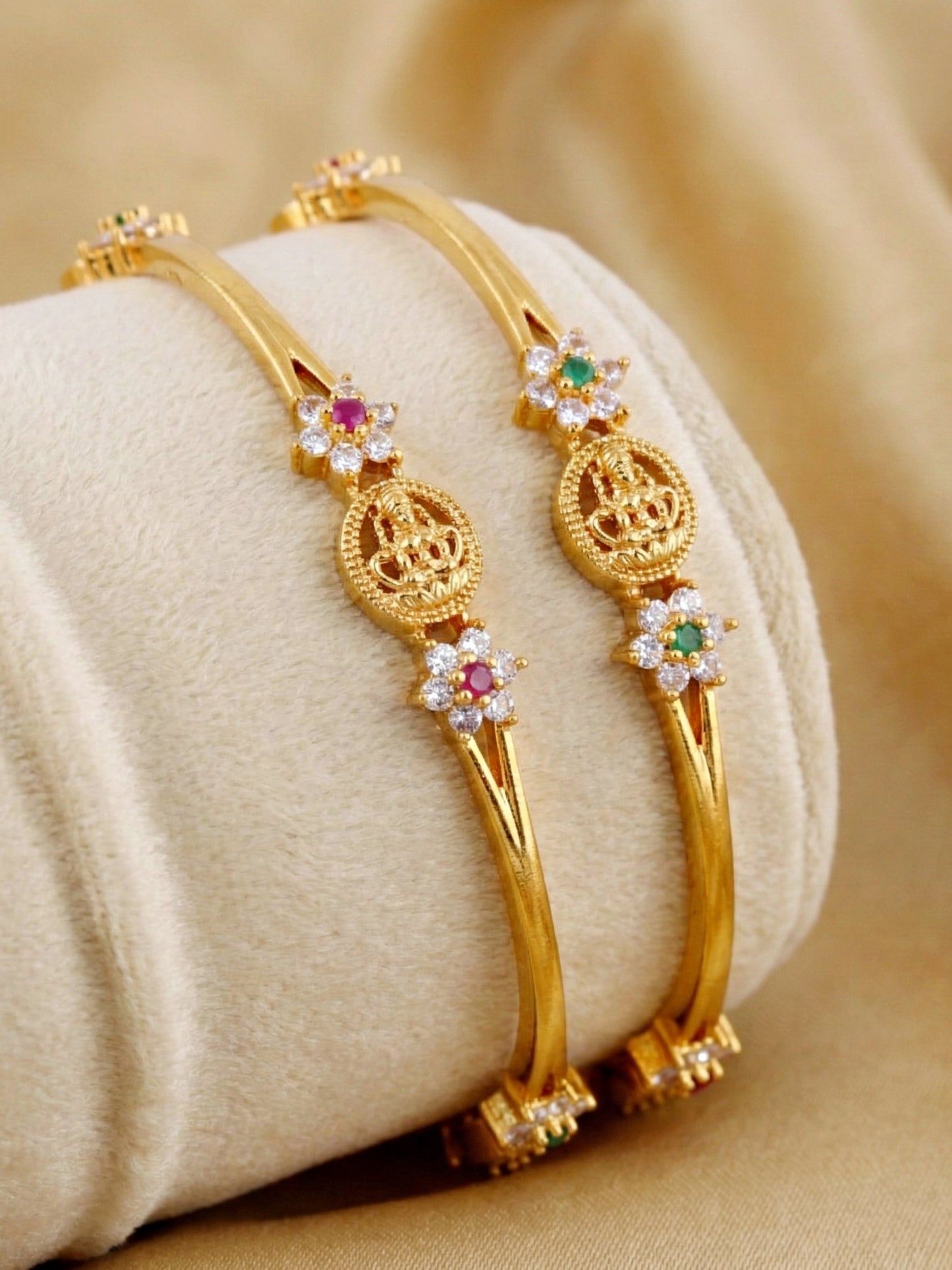Gold-Plated Laxmi Temple AD Green Stone Bangle (783-C1BG-2203-2)